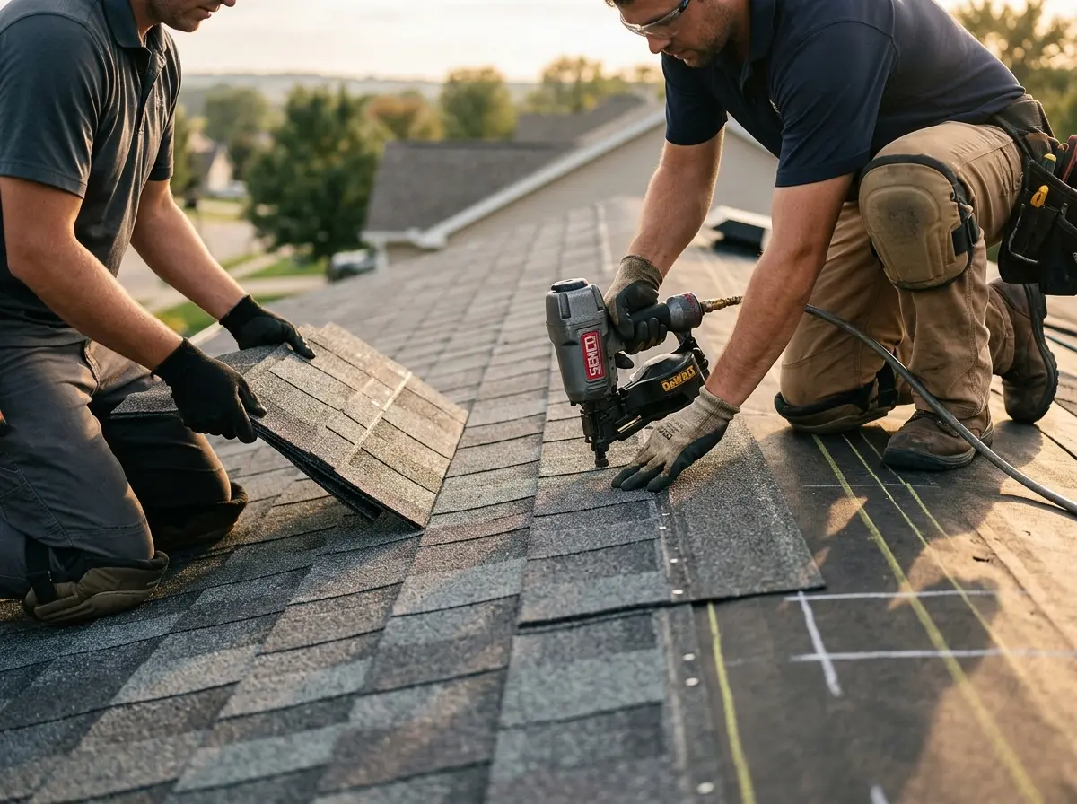 Professional roofer working on a residential roof in Palm City